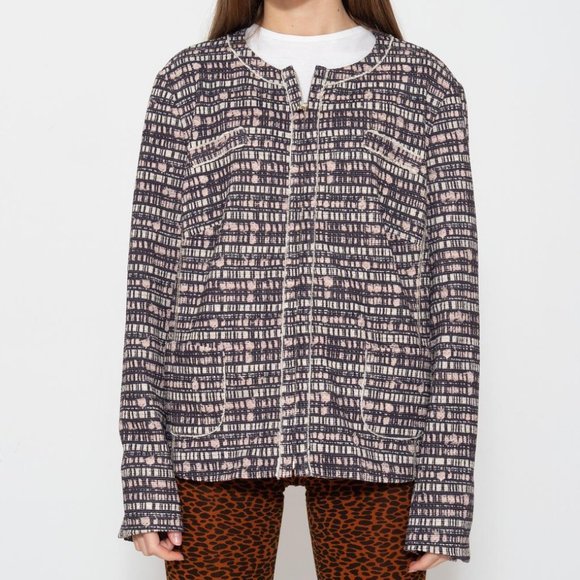 Gerry Weber Zip Crew Neck Plaid Square Pattern Full Zip Casual Dress Jacket - Picture 3 of 12